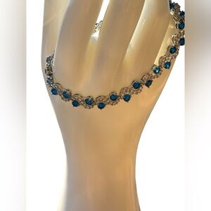 S925 Sterling Silver Blue CZ Link Bracelet Statement Style